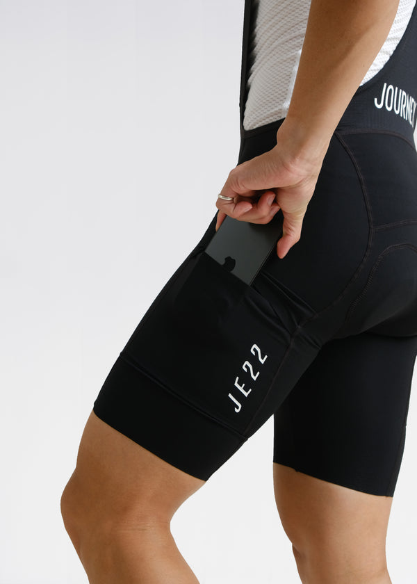 Journey Seamless Cargo Bib Shorts - Unisex/ Black